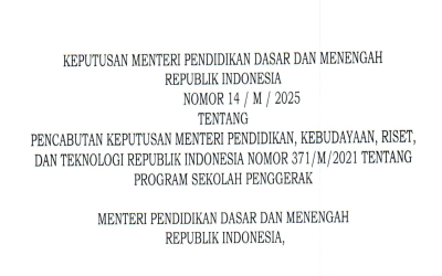 Kepmendikdasmen Nomor 14/M/2025