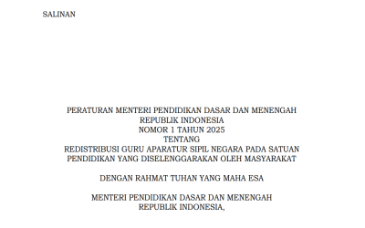 Permendikdasmen Nomor 1 Tahun 2025