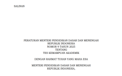Permendikdasmen Nomor 9 Tahun 2025
