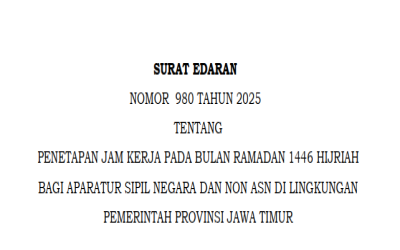 Penetapan Jam Kerja Pada Bulan Ramadan 1446 Hijriah